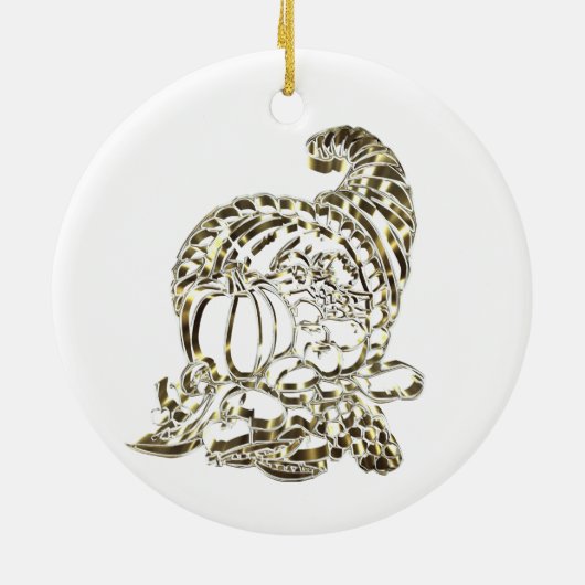 Happy Thanksgiving Elegant Golden Cornucopia Keramisch Ornament (Achterkant)