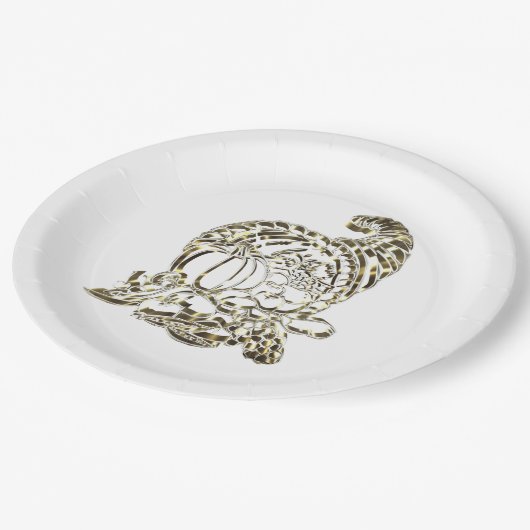 Happy Thanksgiving Elegant Golden Cornucopia Papieren Bordje (Gekanteld)