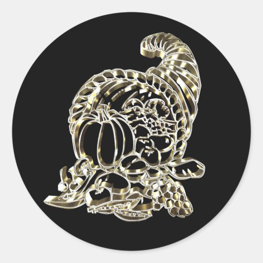 Happy Thanksgiving Elegant Golden Cornucopia Ronde Sticker (Voorkant)