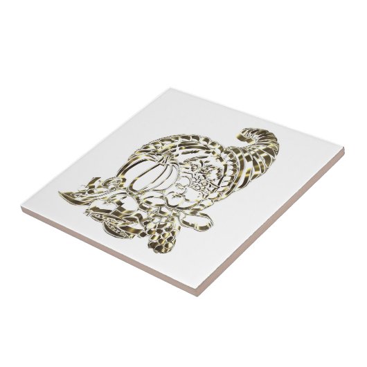 Happy Thanksgiving Elegant Golden Cornucopia Tegeltje (Zijkant)