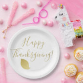 Happy Thanksgiving - Elegant Goud Herfstblad Papieren Bordje (Feest)