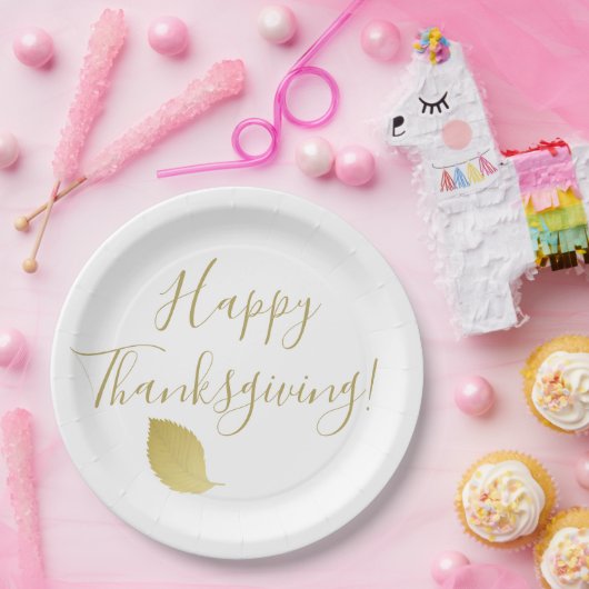 Happy Thanksgiving - Elegant Goud Herfstblad Papieren Bordje (Feest)
