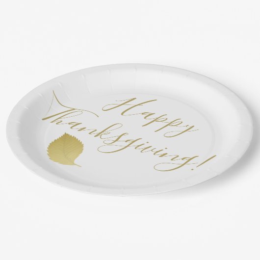 Happy Thanksgiving - Elegant Goud Herfstblad Papieren Bordje (Gekanteld)