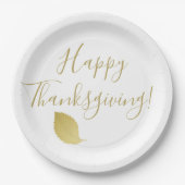 Happy Thanksgiving - Elegant Goud Herfstblad Papieren Bordje (Voorkant)