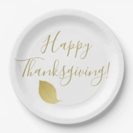 Happy Thanksgiving - Elegant Goud Herfstblad Papieren Bordje