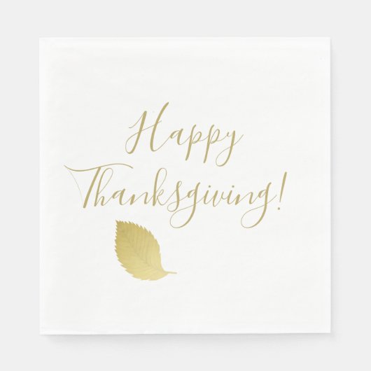 Happy Thanksgiving - Elegant Goud Herfstblad Servet (Voorkant)