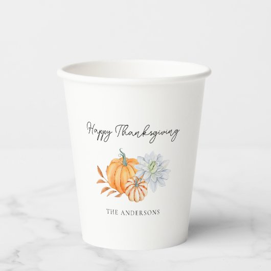 Happy Thanksgiving Elegant Pompoen Herfst Papieren Bekers (Voorkant)