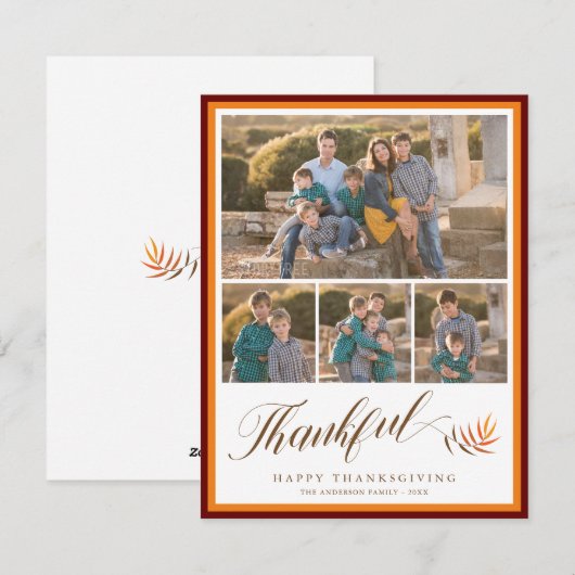 Happy Thanksgiving Elegant Script Fotocollage Feestdagenkaart (Voorkant / Achterkant)