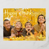Happy Thanksgiving Elegant Script over Photo Gold Folie Feestdagen Briefkaart (Voorkant)