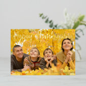 Happy Thanksgiving Elegant Script over Photo Gold Folie Feestdagenkaart (Staand Voorkant)