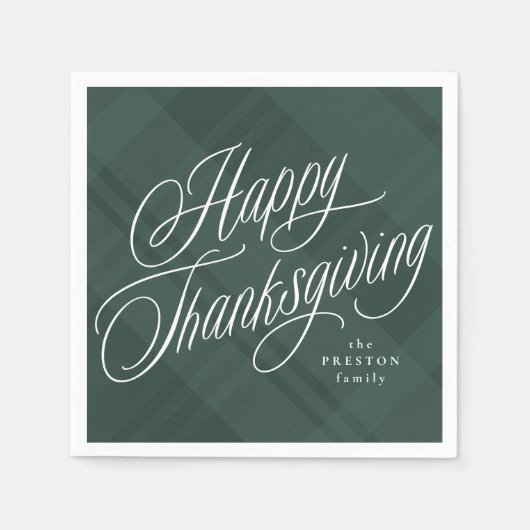 Happy Thanksgiving elegante groene herfst plaid Servet (Voorkant)