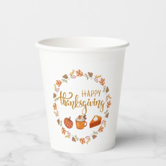 Happy Thanksgiving Elements Illustratie Papieren Bekers (Voorkant)