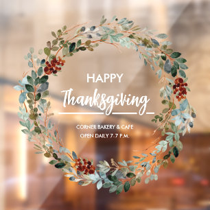 Happy Thanksgiving Evergreen Eucalyptus Floral Raamsticker