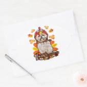 Happy Thanksgiving Fall Leaves Autumn Shih Tzu Ovale Sticker (Envelop)