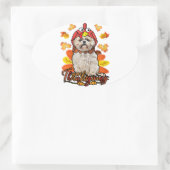 Happy Thanksgiving Fall Leaves Autumn Shih Tzu Ovale Sticker (Tas)