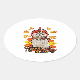 Happy Thanksgiving Fall Leaves Autumn Shih Tzu Ovale Sticker