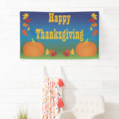 Happy Thanksgiving Fall Leaves en Pumpkins Spandoek (Insitu)