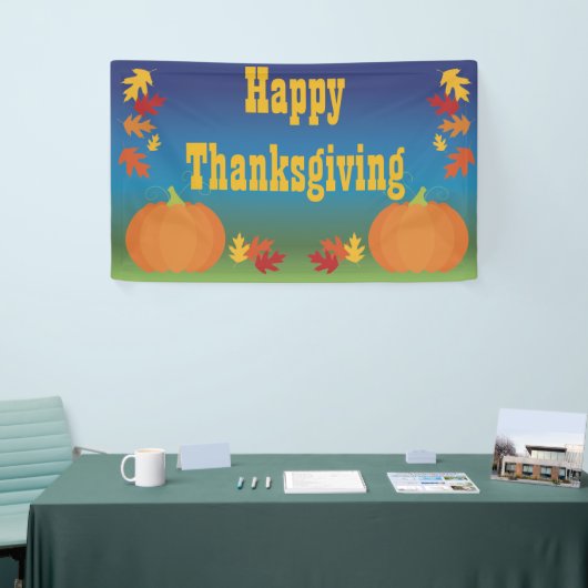 Happy Thanksgiving Fall Leaves en Pumpkins Spandoek (Beurs)
