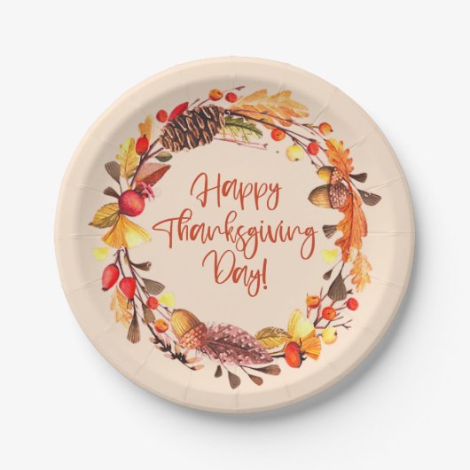 Happy Thanksgiving Fall Leaves Wreatparty Decor Papieren Bordje (Voorkant)