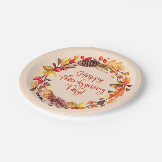 Happy Thanksgiving Fall Leaves Wreatparty Decor Papieren Bordje (Gekanteld)