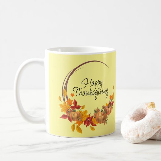 HAPPY THANKSGIVING Fall verlaat Pumpkins Holiday Koffiemok (Met donut)