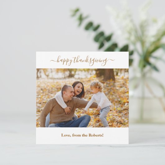 Happy thanksgiving familiefoto-pompoen herfst feestdagenkaart (Staand voorkant)