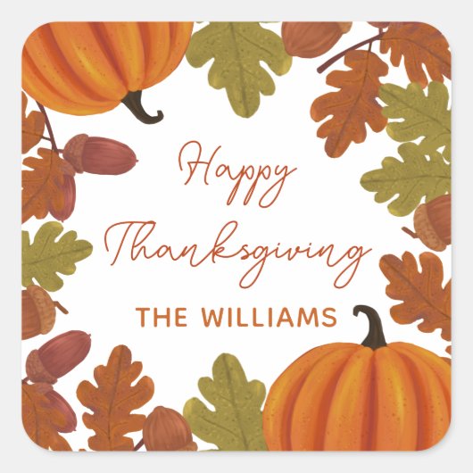 Happy Thanksgiving familienaam herfst Vierkante Sticker (Voorkant)