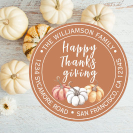 Happy Thanksgiving familienaam Return-adres Ronde Sticker