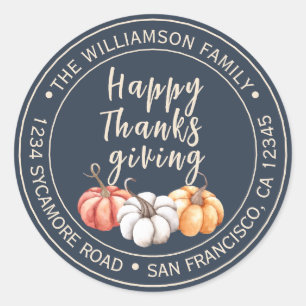 Happy Thanksgiving familienaam Return-adres Ronde Sticker