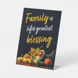 Happy Thanksgiving Family Beauful Cornucopia Reclamebord Met Voetstuk