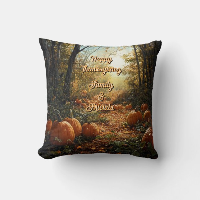 "Happy Thanksgiving Family & Friends" Pumpkin Kussen (Voorkant)