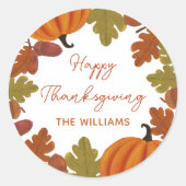 Happy Thanksgiving Family Name Autumn Ronde Sticker (Voorkant)