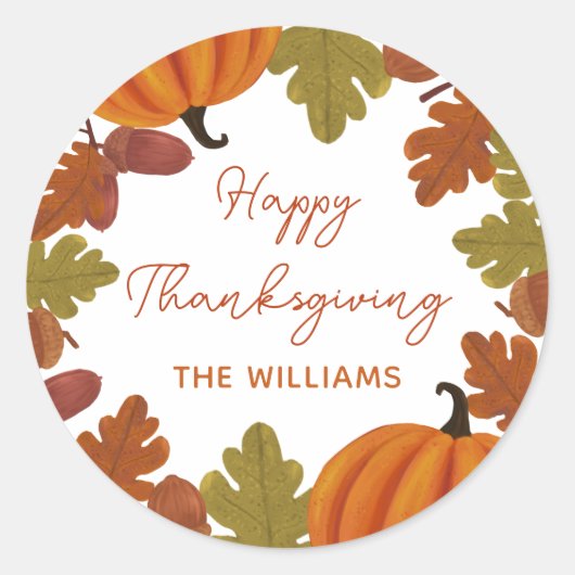 Happy Thanksgiving  Family Name Autumn   Ronde Sticker (Voorkant)