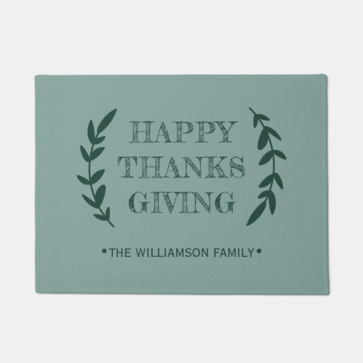 HAPPY THANKSGIVING Family Name Green Deurmat (Voorkant)