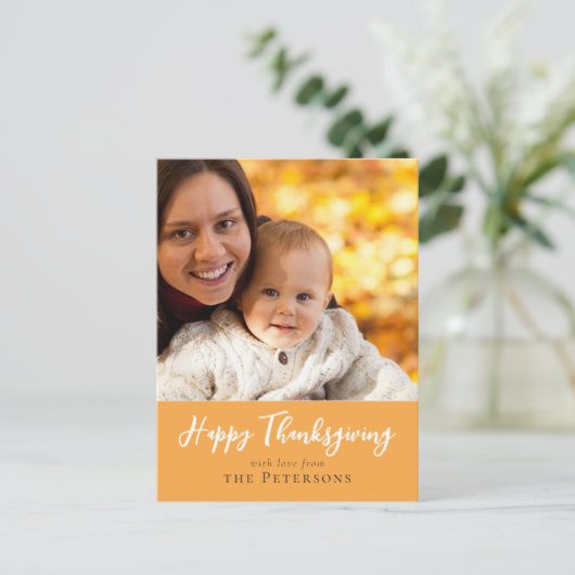 Happy Thanksgiving Family Photo Calligraphy Script Briefkaart (Staand voorkant)