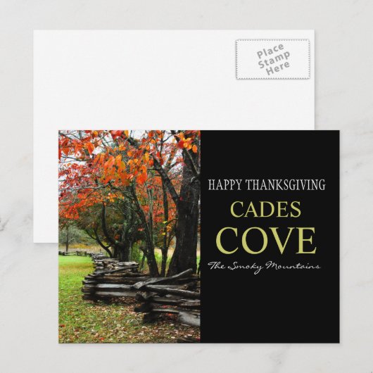 Happy Thanksgiving - Fence Row - Herfst Cades Cove Feestdagenkaart (Voorkant / Achterkant)