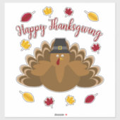 Happy Thanksgiving Festive Turkey Fall Leaves Sticker (Vel)