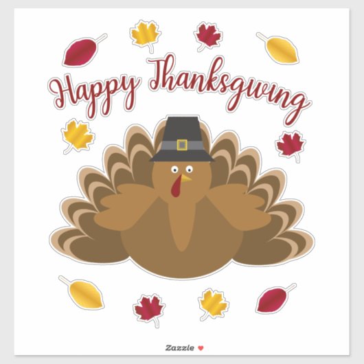 Happy Thanksgiving Festive Turkey Fall Leaves Sticker (Vel)