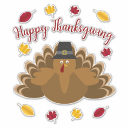 Happy Thanksgiving Festive Turkey Fall Leaves Sticker