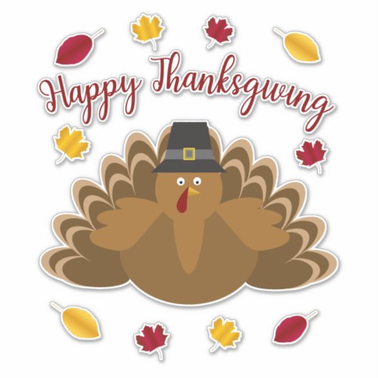Happy Thanksgiving Festive Turkey Fall Leaves Sticker (Voorkant)