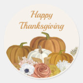 Happy Thanksgiving Floral Bourgondië Sinaasappel p Ronde Sticker (Voorkant)