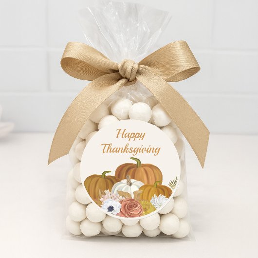 Happy Thanksgiving Floral Bourgondië Sinaasappel p Ronde Sticker