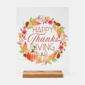 Happy Thanksgiving Floral Herfst Krans Acryl Bord (Voorkant)