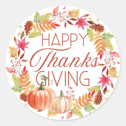 Happy Thanksgiving Floral Herfst Krans Ronde Sticker (Voorkant)