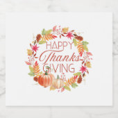 Happy Thanksgiving Floral Herfst Krans Sparkling Wijnetiket (Enkel label)