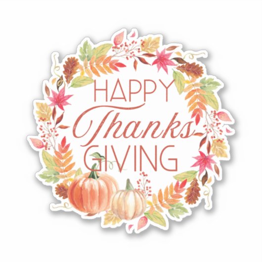 Happy Thanksgiving Floral Herfst Krans Sticker (Voorkant)