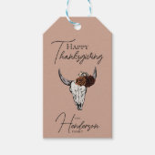 Happy Thanksgiving Floral Koe Schedel Herfst Oogst Cadeaulabel (Voorkant)