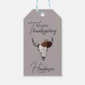 Happy Thanksgiving Floral Koe Schedel Herfst Oogst Cadeaulabel (Voorkant)