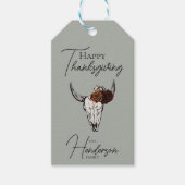Happy Thanksgiving Floral Koe Schedel Herfst Oogst Cadeaulabel (Voorkant)