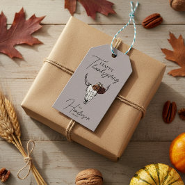 Happy Thanksgiving Floral Koe Schedel Herfst Oogst Cadeaulabel